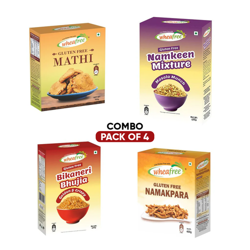 Wheafree Gluten Free Namakpara , Mathi , Namkeen Mixture and Bikaneri Bhujia (400g) Each Combo Pack | Tasty Crispy & Crunchy Savory Snacks | Tangy & Spicy Flavour | Best Snacks for Tea/Coffee