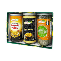 Gluten Free Savouries Gift Pack –  Masala Puffs 180g, Makhana Cheese Flavour 60g and Crunchy 5 Grain Mix 250g| Premiun Savouries Snack Combo – All Time Favorite |  Tasty Crispy and Crunchy