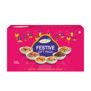 Wheafree Gluten Free Festive Gift Pack Assorted Cookies | 6 Delicious Flavours | Jeera, Elaichi, Kaju, Pista Coconut, Chocochip & Tutti Frutti | 1020 g