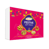 Festive Gift Pack Assorted Gluten Free Indian Sweets - Besan Ladoo, Gulab Jamun, Kaju Barfi And Desi Ghee Pinni