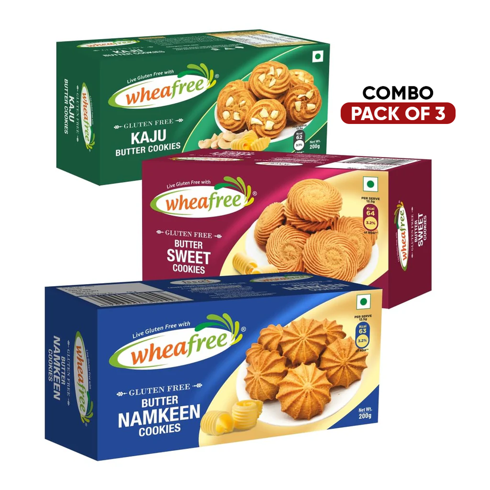 Wheafree Gluten Free Butter Cookies Combo Namkeen+  Sweet + Kaju(200g) | No Maida | Best Tea Time Snacks | Vegetarian