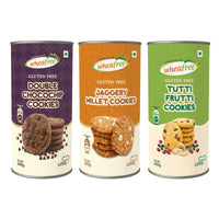 Wheafree Gluten Free Jaggery Millet , Tutti Frutti Cookies and Double Chocochip (200g) Combo Pack | Premium Handmade Cookies