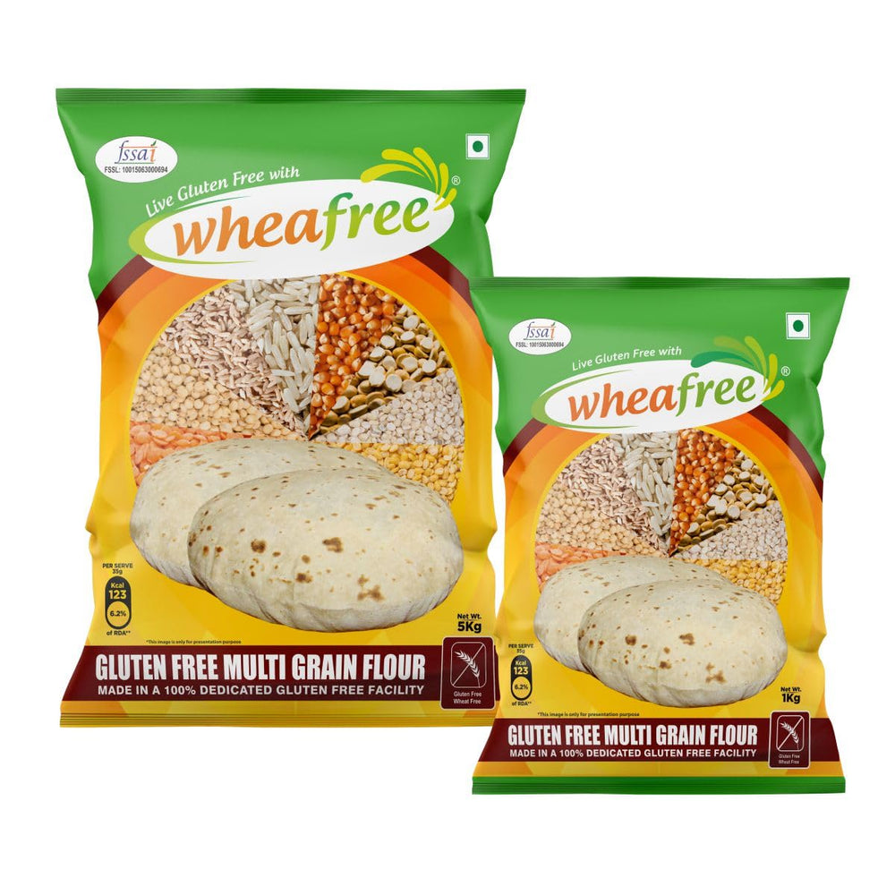 Wheafree Multigrain Gluten Free Flour (Atta) Combo Pack - (5Kg + 1Kg) | Soya Free | Lactose Free | Easy to Digest | Suitable for Celiacs | Vegetarian