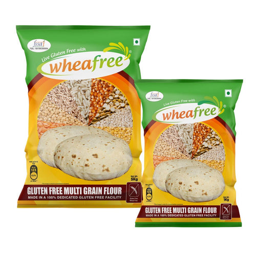 Wheafree Multigrain Gluten Free Flour Combo Pack - (5Kg + 1Kg) | Soya Free | Lactose Free | Easy to Digest | Suitable for Celiacs | Vegetarian