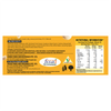 Nutritional information label on a food product packaging with ingredients and branding details.