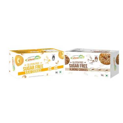 Wheafree Gluten-Free Sugar-Free Cookie Combo: Kaju & Almond Goodness – 200g Pack Each