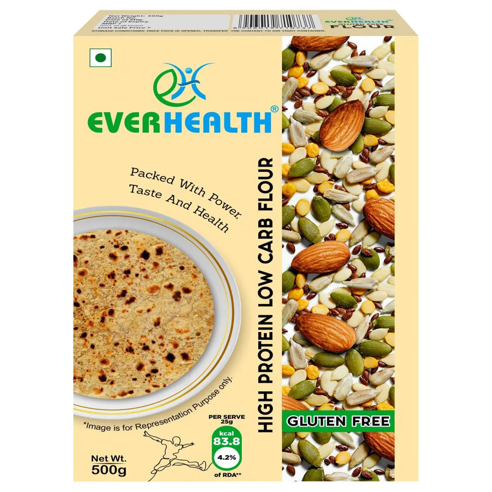 Everhealth High Protein Low Carb Atta - 1Kg | High Protein | Low Carbs | Low GI | No Added Sugar | High Fibre | Gluten Free | Diabetic Friendly