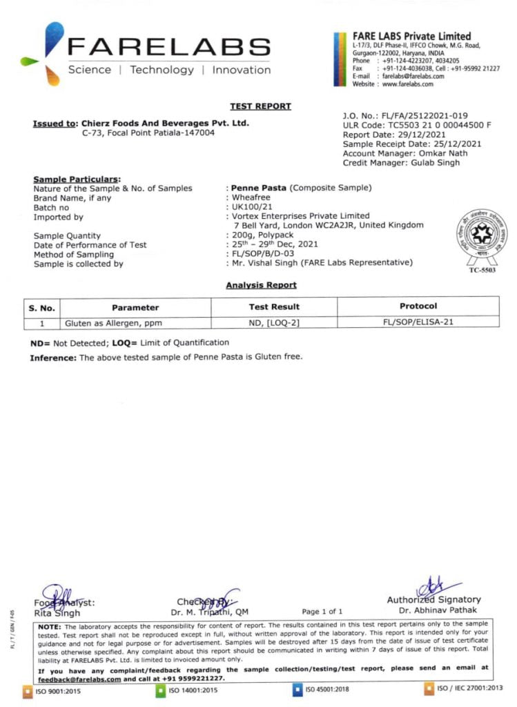 Jan-2022 - Elisa Report for Penne Pasta (External).jpg__PID:c56845f2-2f00-44cb-84eb-26994629a086
