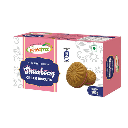 Wheafree Gluten Free Cream Biscuits Combo 600g (Strawberry, Orange, Coco Vanilla) Certified Gluten Free (Pack of 3*200g Each)
